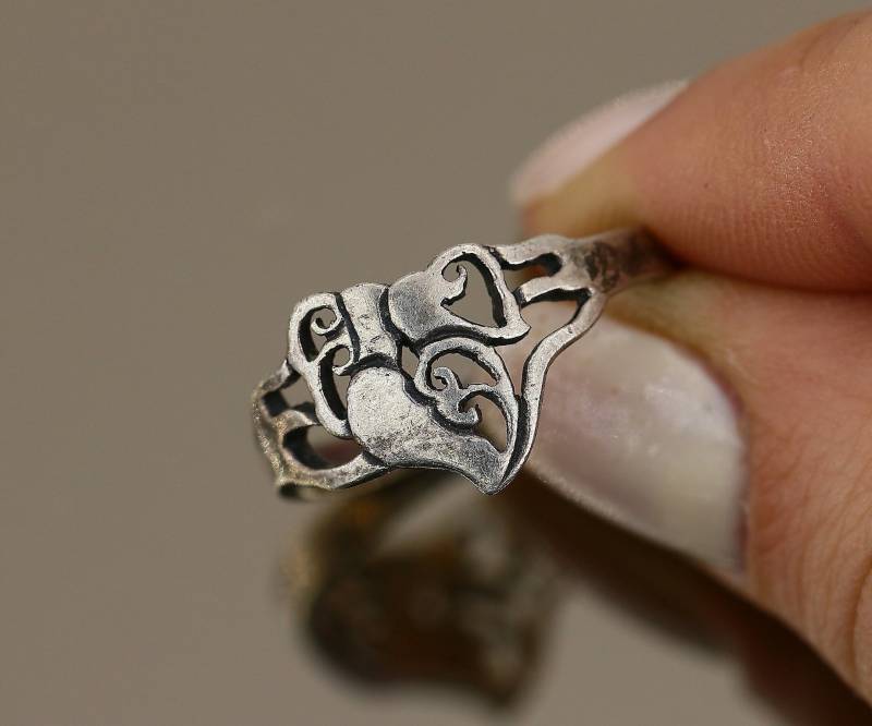 Vintage Größe 8.75 Herz Love Scroll Design Ring 925 Sterling Rg 3422 von GabrielStar