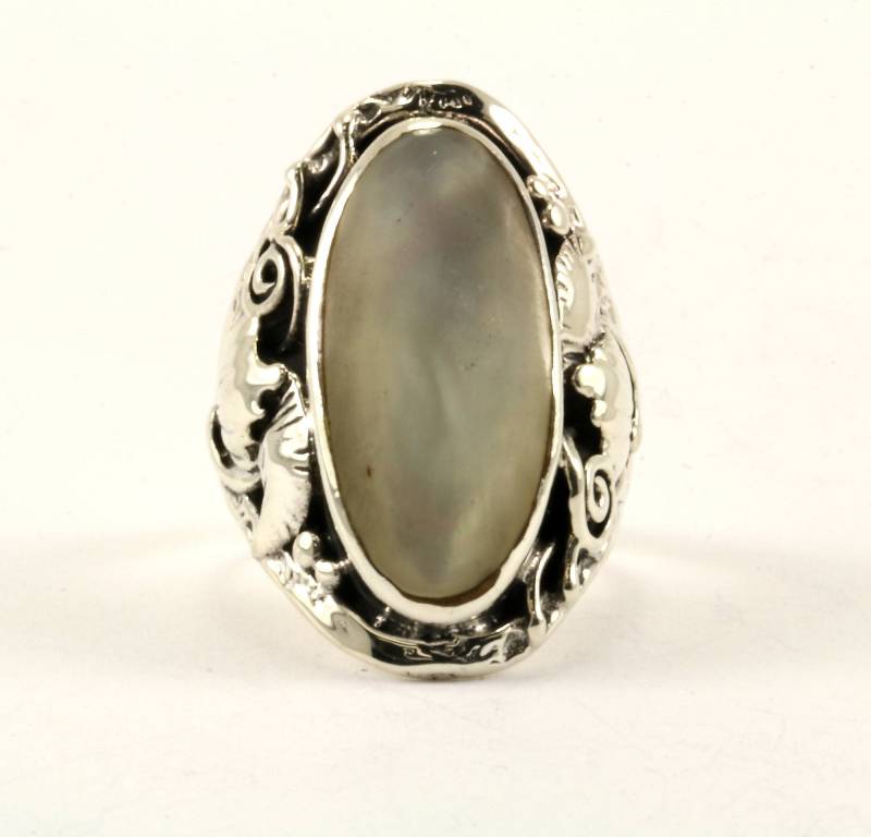 Vintage Größe 9, 5 Blumen Design Perlmutt Ring 925 Sterling Rg 2997 von GabrielStar