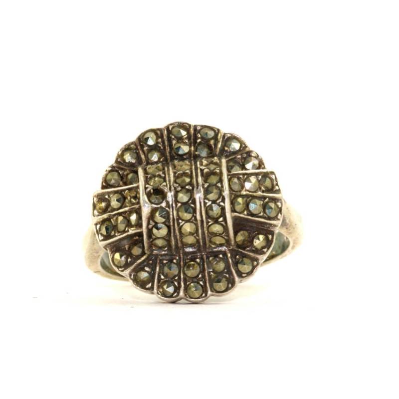 Vintage Größe 9 Blumen Design Markasit Inlay Ring 925 Sterling Silber Rg 2396 von GabrielStar