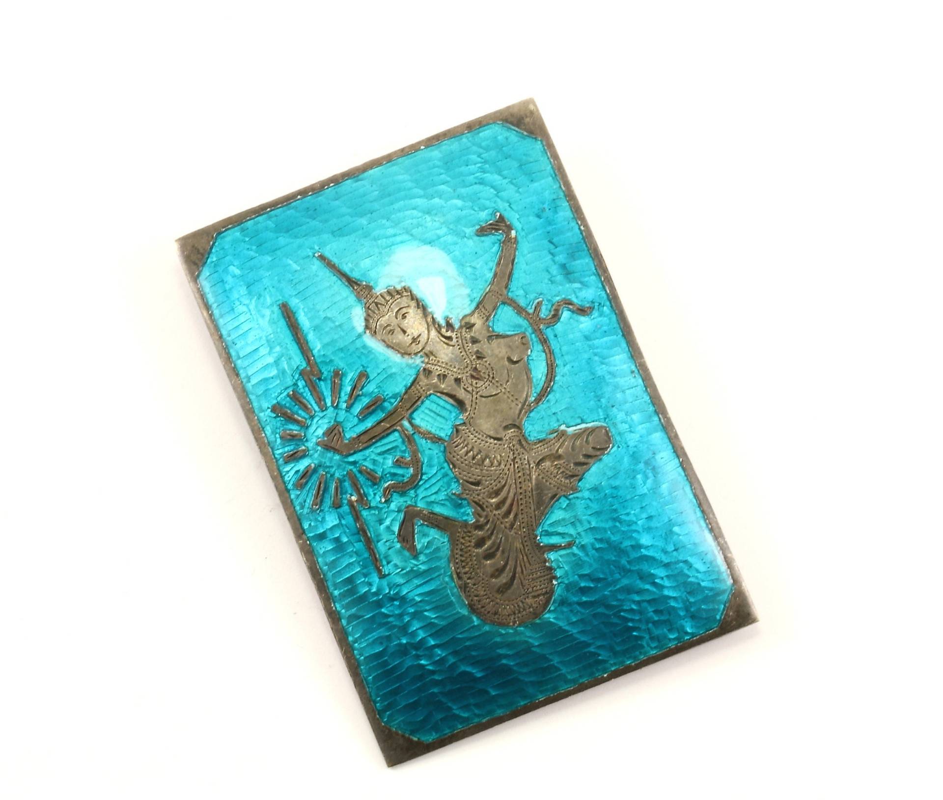 Vintage Große Siam Niello Tänzerin Blau Emaille Design Pin/Brosche 925 Sterling Bb 1148 von GabrielStar