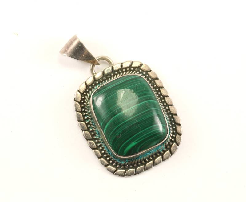 Vintage Großer Grüner Malachit Design Anhänger 925 Sterling Pd 2784J von GabrielStar