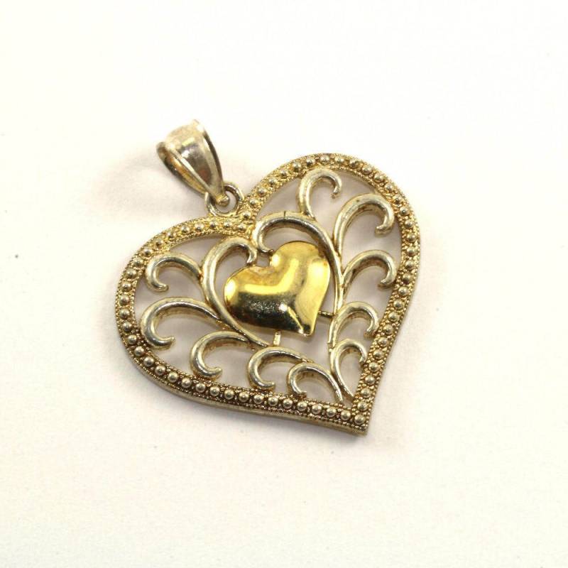 Vintage Herz Form Scroll Design Gold Ton Anhänger 925 Sterling Silber Pd 77 von GabrielStar