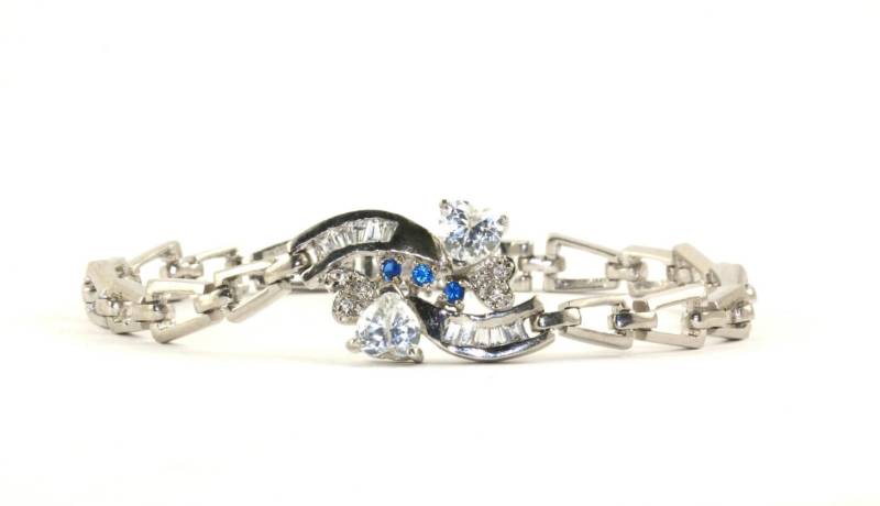 Vintage Herzform Design Cz Inlay Tennis Armband 925 Sterling Br 1148 von GabrielStar