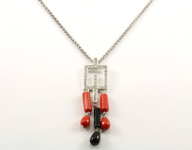 Vintage Italien Kristall Inlay Halskette 925 Sterling Silber Nc 373-E von GabrielStar