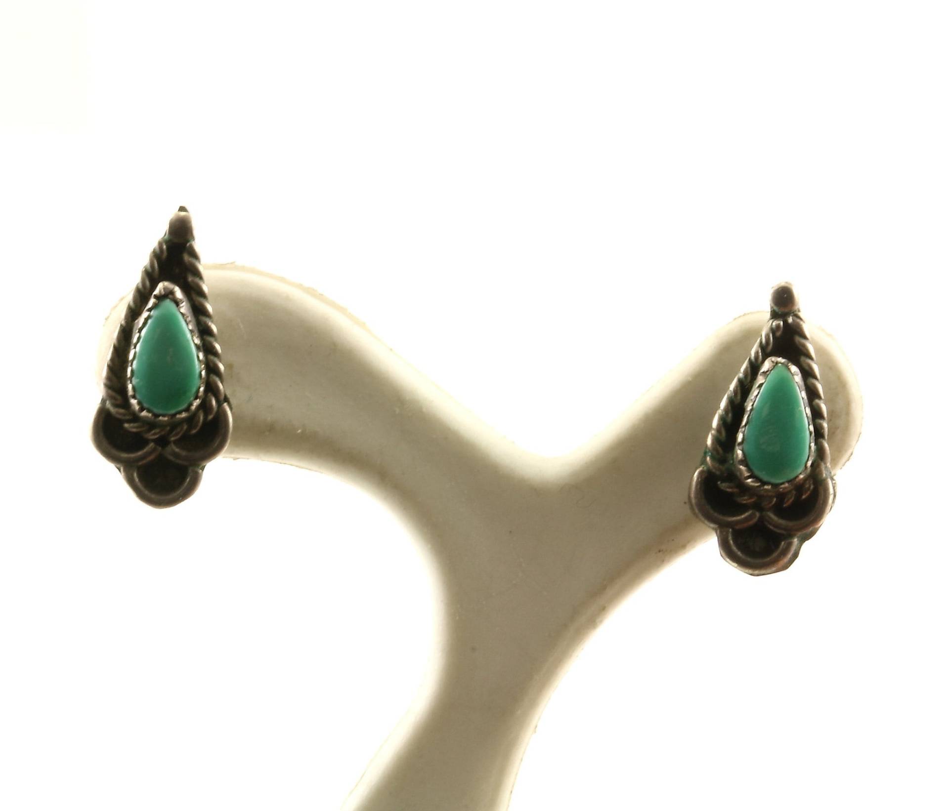 Vintage Kleine Blau-Türkis-Design Ohrstecker Ohrringe Sterlingsilber Er 620 von GabrielStar