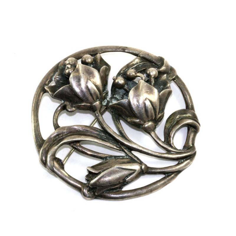 Vintage Lilie Blumen Runde Pin/Brosche 925 Sterling Bb 192 von GabrielStar