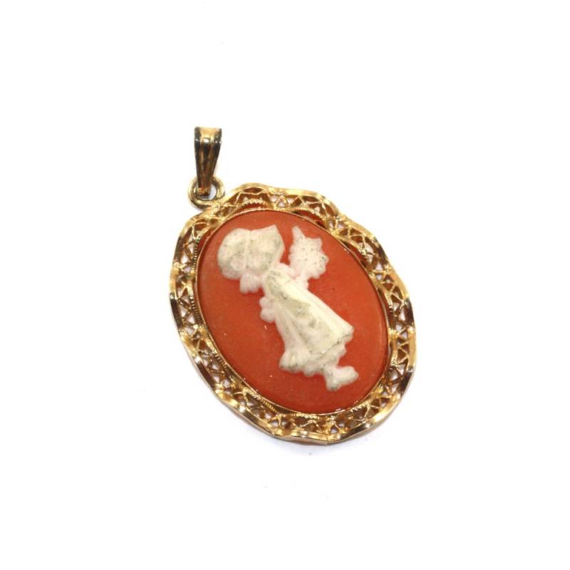 Vintage Mädchen Mit Blumen Oval Cameo Style Anhänger 925 Sterling Silber Pd 131 von GabrielStar