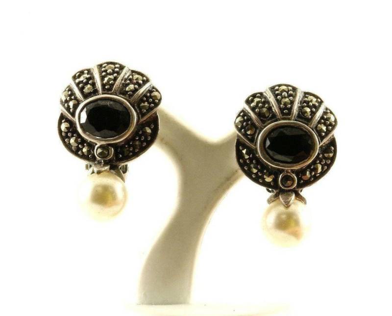 Vintage Markasit Faux Perle Design Ohrclips 925 Sterling Silber Er 1208(123759755528 von GabrielStar