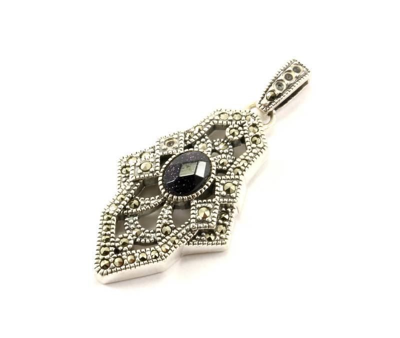 Vintage Markasit & Goldstone Design Anhänger 925 Sterling Silber Pd 1620 von GabrielStar