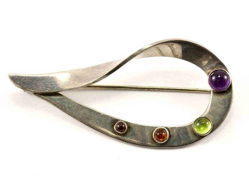 Vintage Mehrfarbiger Stein Tropfen Design Anstecknadel/Brosche 925 Sterling Bb 176-E von GabrielStar