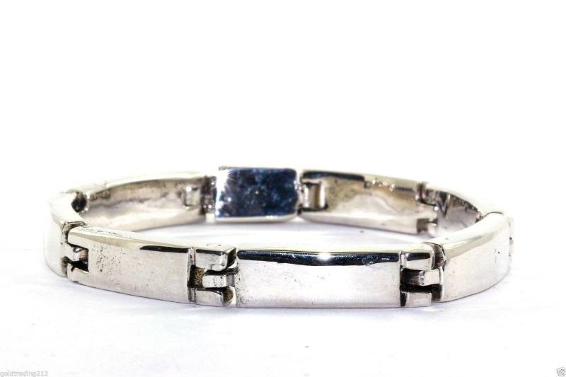 Vintage Mexico Rechteck Plain Links Poliert Tennis Armband 925 Silber Br 1096(123720997416 von GabrielStar