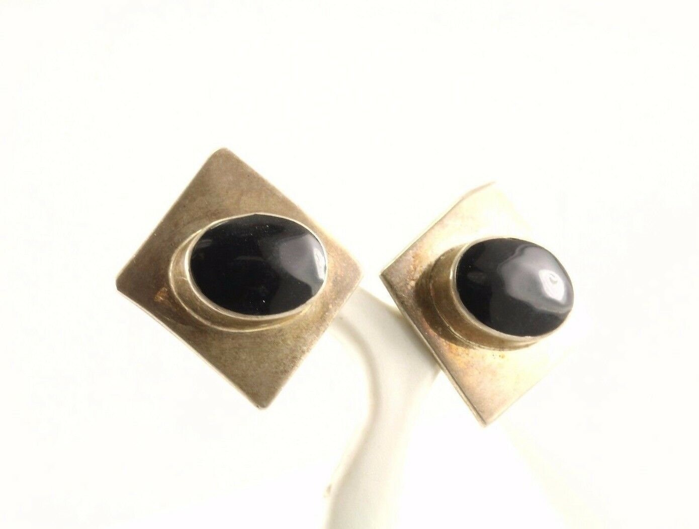 Vintage Mexico Rhombus Design Onyx Stud Earrings 925 Sterling Silver Er 632 von GabrielStar