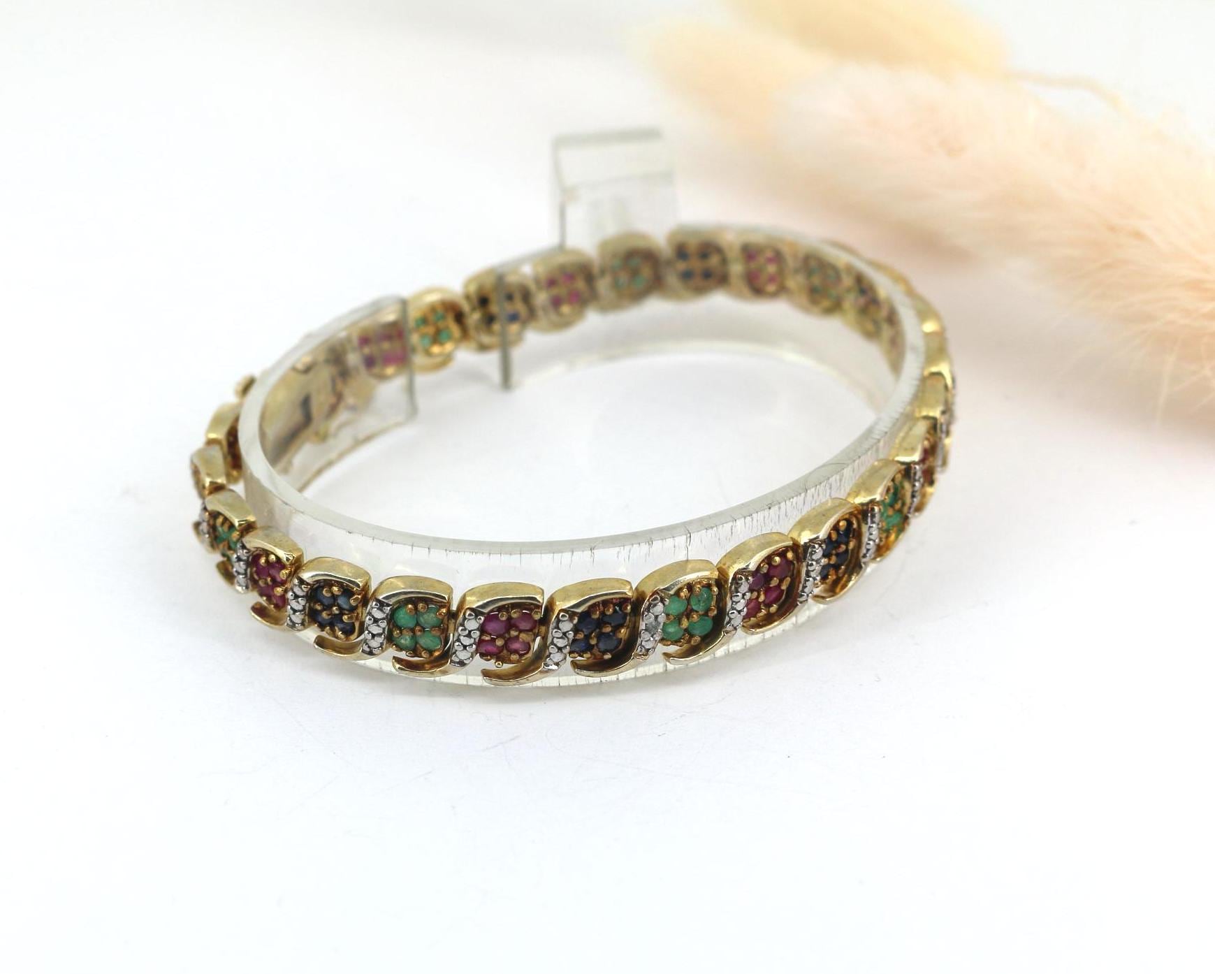 Vintage Multi Color Kristalle Design Link Armband Sterling 925 Br 617 | 123759779547 von GabrielStar