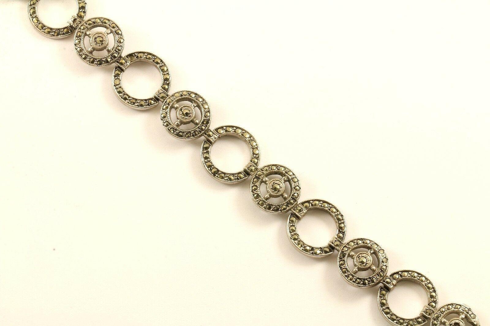 Vintage Offene Runde Kreis Markasit Design Link Armband Sterling Silber Br 2083 | 123759780596 von GabrielStar