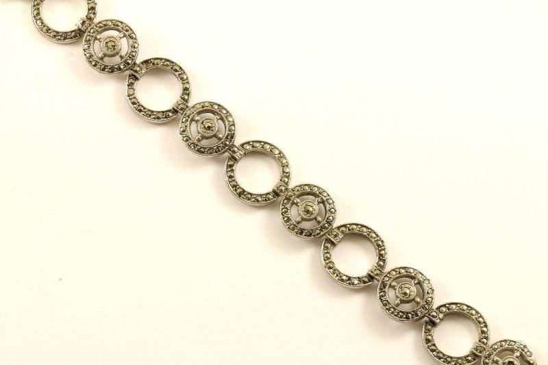 Vintage Offene Runde Kreis Markasit Design Link Armband Sterling Silber Br 2083 | 123759780596 von GabrielStar