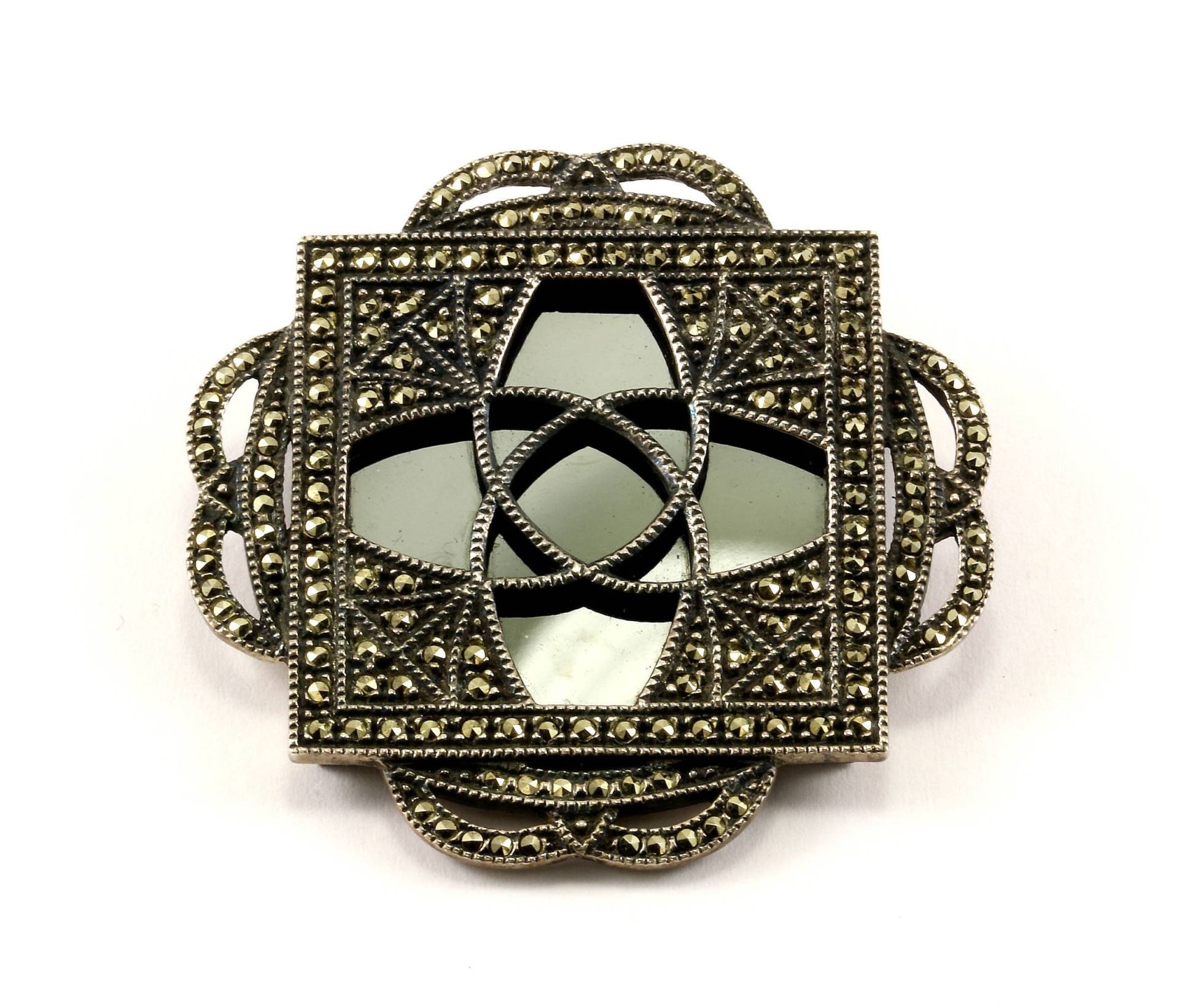 Vintage Onyx Blumenmuster Anstecknadel/Brosche 935 Sterling Bb 754 von GabrielStar