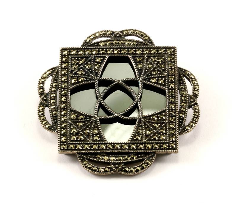 Vintage Onyx Blumenmuster Anstecknadel/Brosche 935 Sterling Bb 754 von GabrielStar