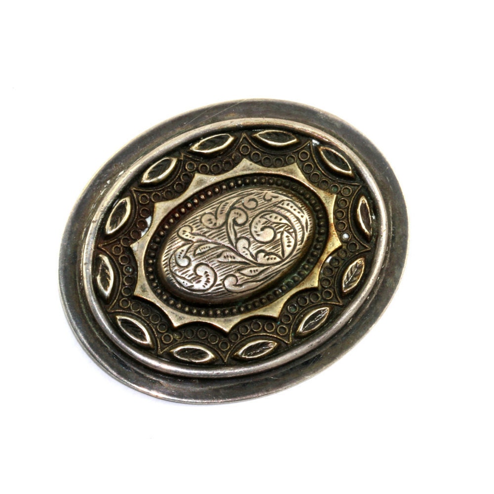 Vintage Oval Floral Gravierte Anstecknadel/Brosche 925 Sterling Bb 666 von GabrielStar