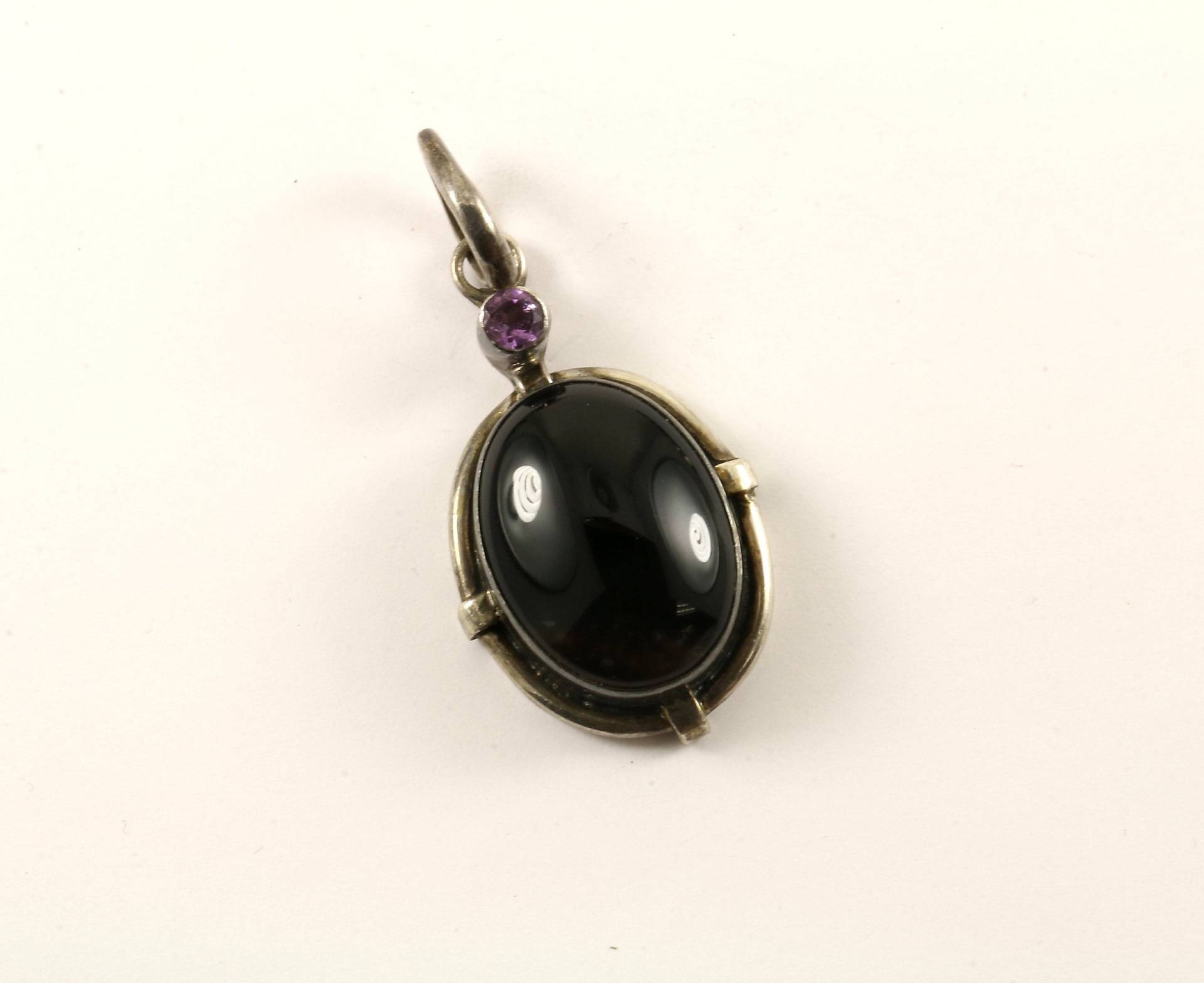 Vintage Ovalen Schwarzen Edelstein Lila Amethyst Design Anhänger 925 Sterling Pd 2225 von GabrielStar