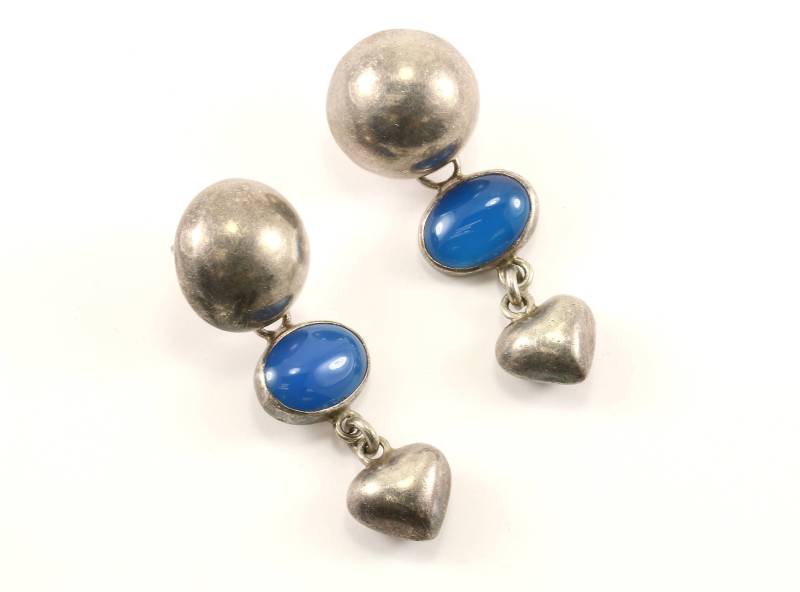 Vintage Perlen Design Blau Stein Tropfen Ohrringe 925 Sterling Er 444 von GabrielStar