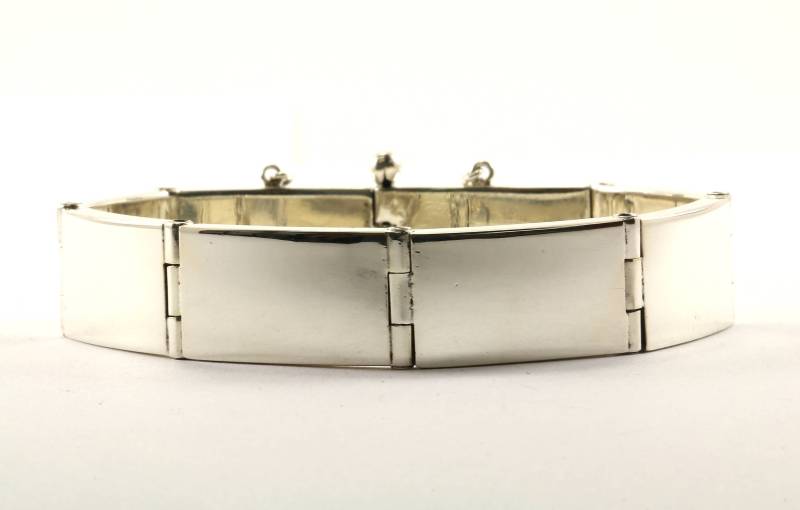 Vintage Rechteck Form Schlicht Glieder Armband Sterling Silber Br 248 von GabrielStar