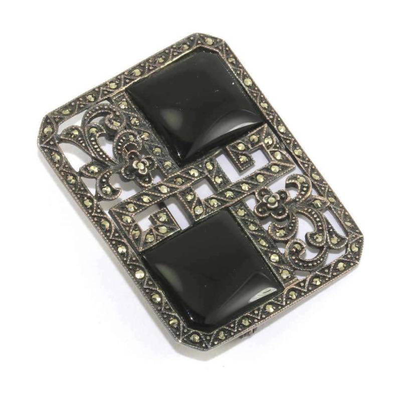 Vintage Rechteck Onyx Scroll Design Markasit Inlay Pin/Brosche 925 Sterling Bb 674 Vintage Rechteck Onyx Scroll Design Markasit Inlay Pin/Brosche 925 Sterling Bb 674 von GabrielStar