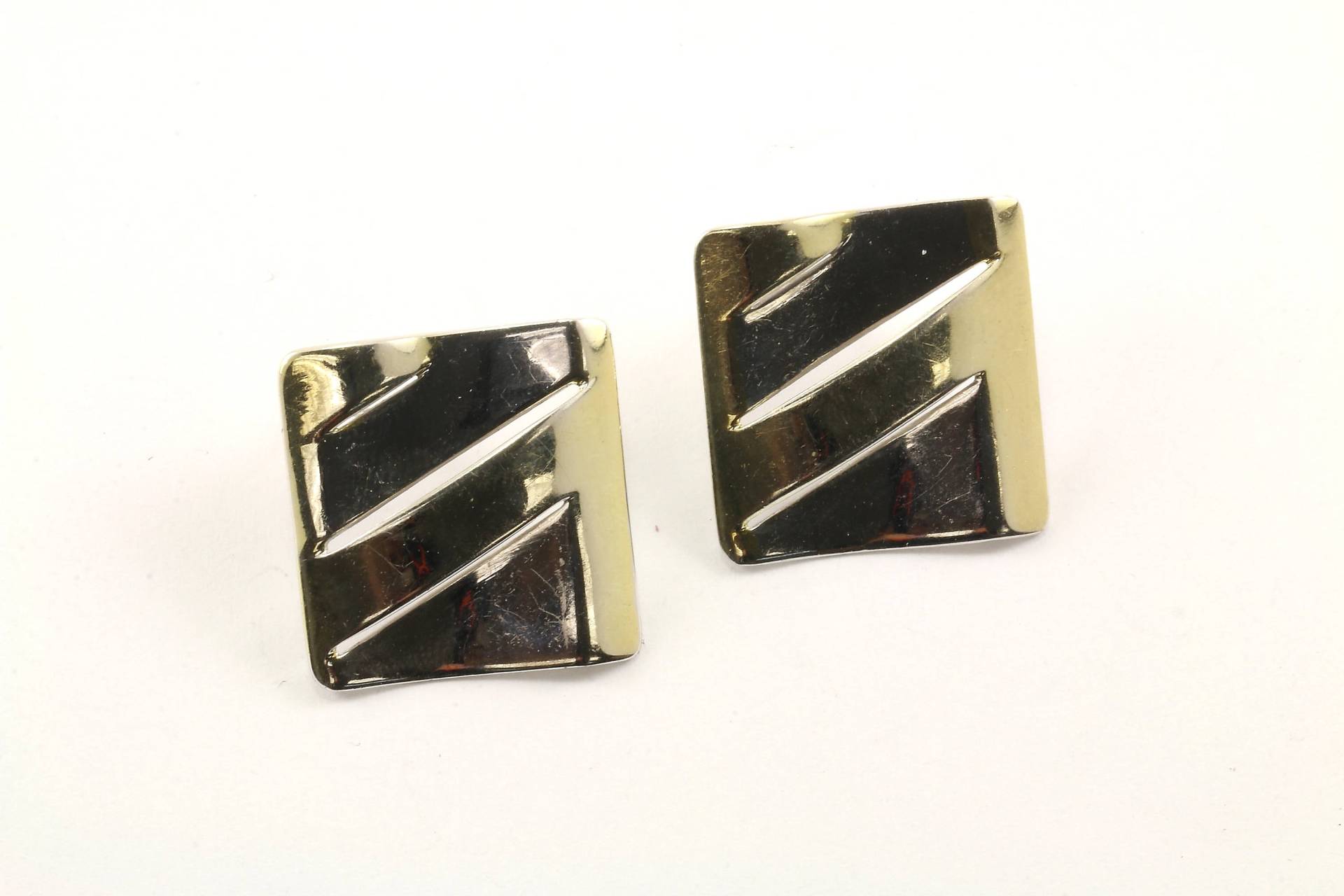 Vintage-Rhombus Design Zwei Ton Ohrstecker Ohrringe 925 Sterlingsilber Er 988 von GabrielStar