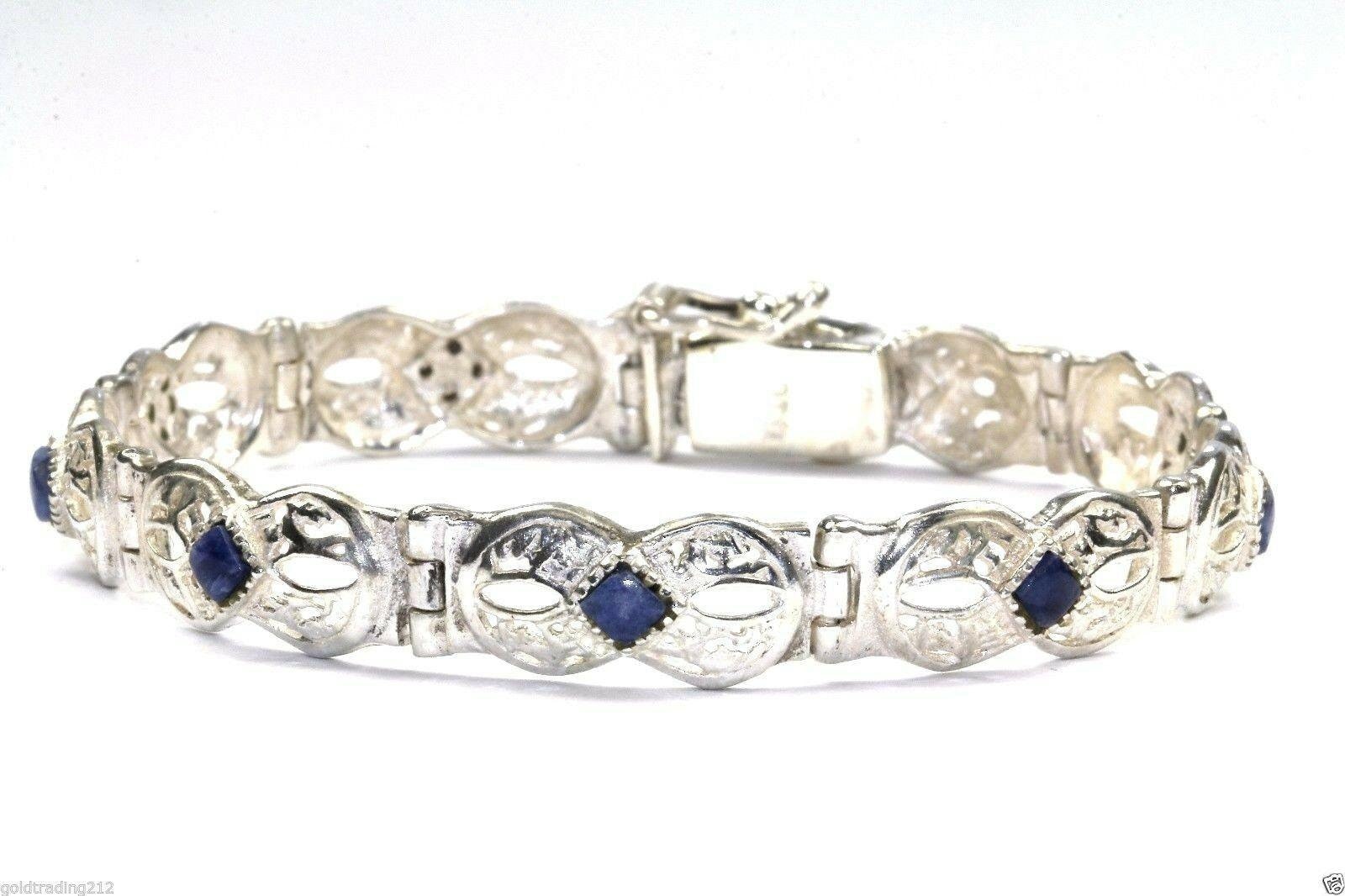 Vintage Rhombus Sodalith Verzierten Cutout Links Tennis Armband 925 Sterling Br 596(123759780681 von GabrielStar