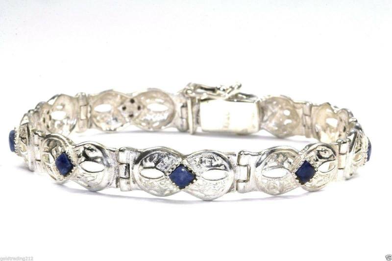 Vintage Rhombus Sodalith Verzierten Cutout Links Tennis Armband 925 Sterling Br 596(123759780681 von GabrielStar