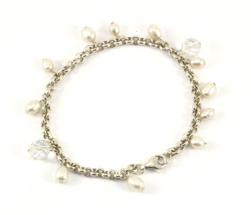 Vintage Rolo Kette Perlmutt Kristall Armband 925 Sterling Br 1657 von GabrielStar