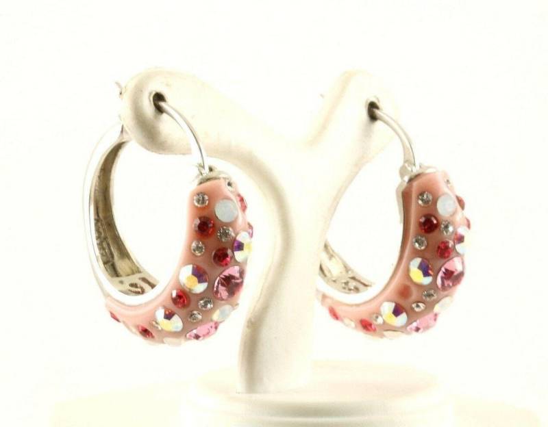 Vintage Rosa Strass Funkelnde Design Creolen Sterling Silber Er 1197 von GabrielStar