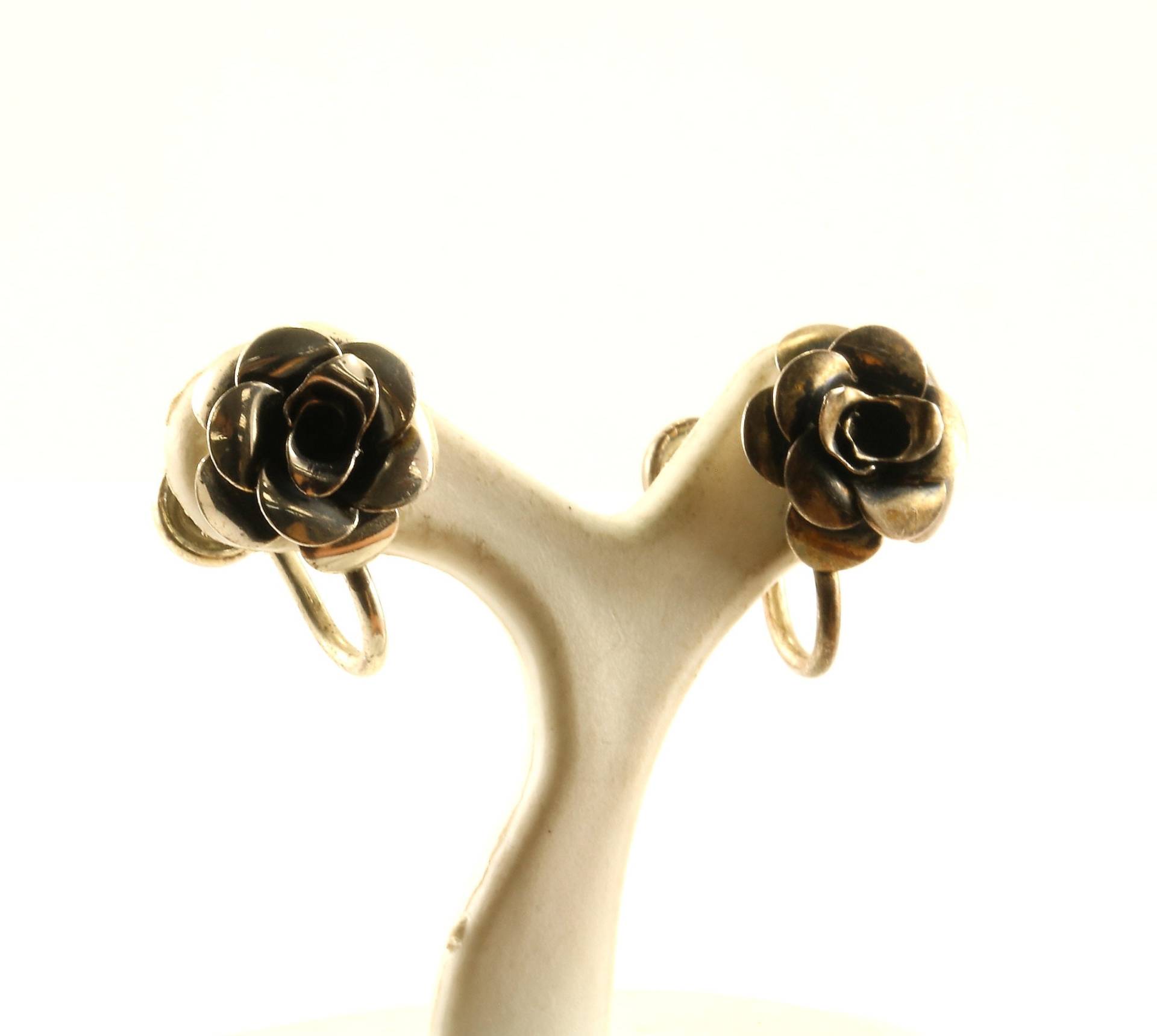 Vintage Rose Blume Design Schraube Wieder Ohrringe 925 Sterlingsilber Er 846 von GabrielStar
