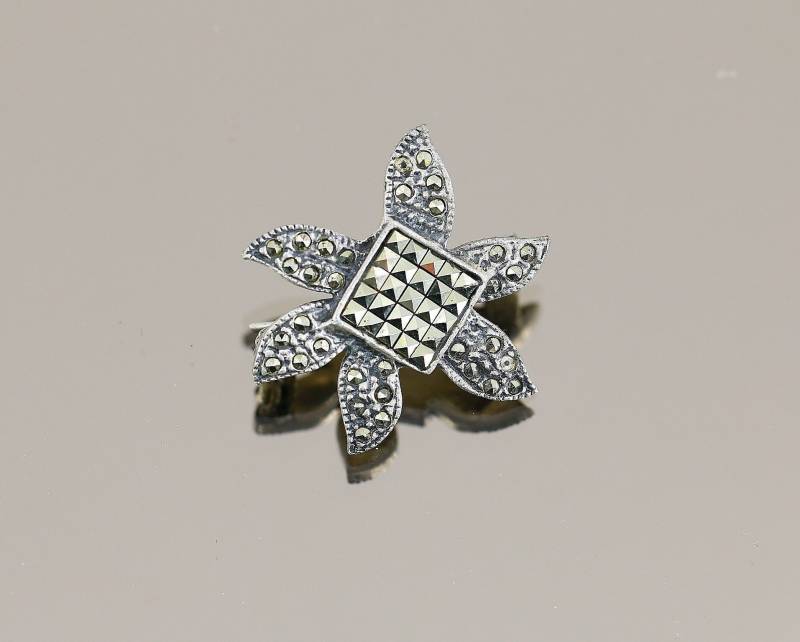 Vintage Schöne Blume Floral Markasit Steine Design Pin/Brosche 925 Sterling Bb 1483 von GabrielStar