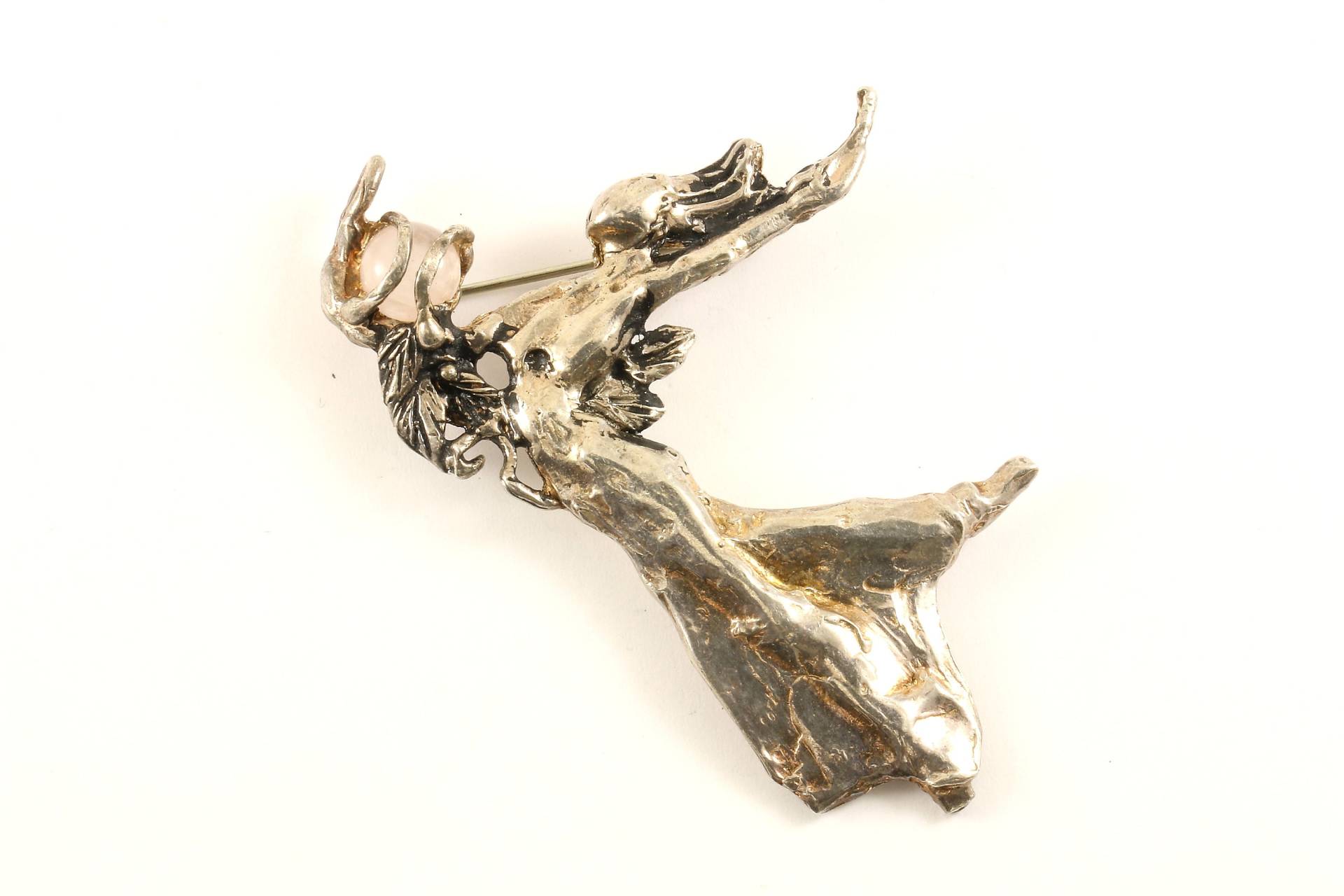 Vintage Schöne Frau Frauen Rosenquarz Design Pin/Brosche 925 Sterling Bb 1511 von GabrielStar
