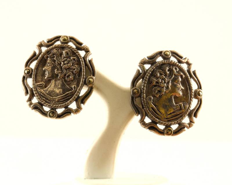 Vintage Schöne Frau Lady Gesicht Profil Silhouette Design Ohrstecker Sterling Silber Er 828 von GabrielStar