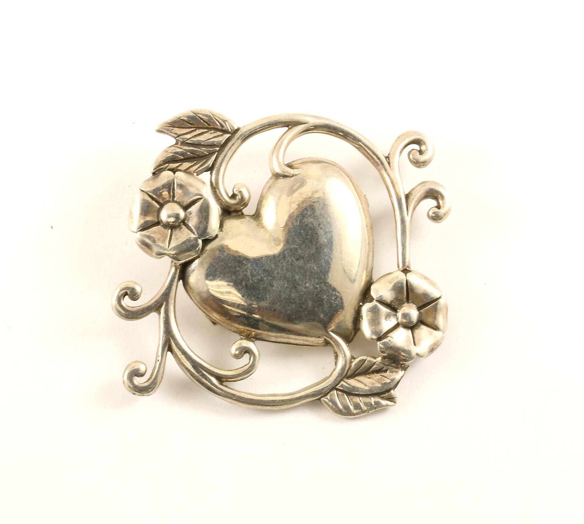 Vintage Schöne Herz Liebe Blumenmuster Pin/Brosche 925 Sterling Bb 1468 von GabrielStar