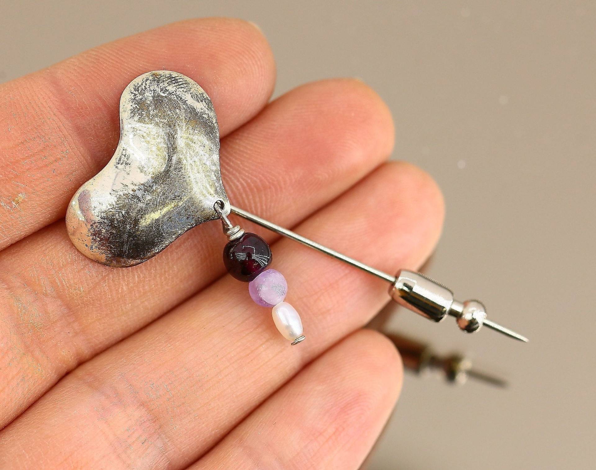 Vintage Schöne Herz Liebe Turmalin Amethyst Perle Design Anstecknadel/Brosche 925 Sterling Bb 1833 Vintage Schöne Herz Liebe Turmalin Amethyst Perle Design Anstecknadel/Brosche 925 Sterling Bb 1833 von GabrielStar