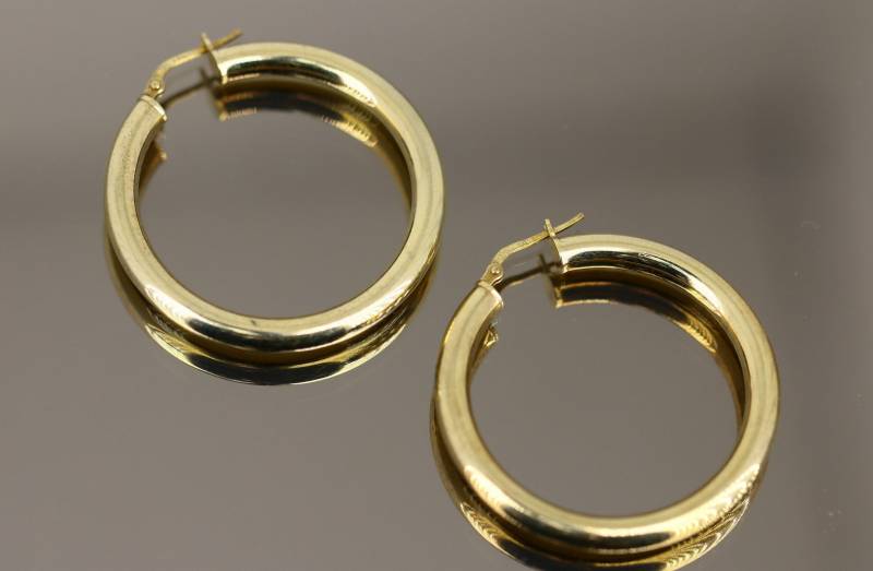 Vintage Schöne Plain Gold Ton Hoop Design Ohrringe Sterling 925 Er 1202 von GabrielStar