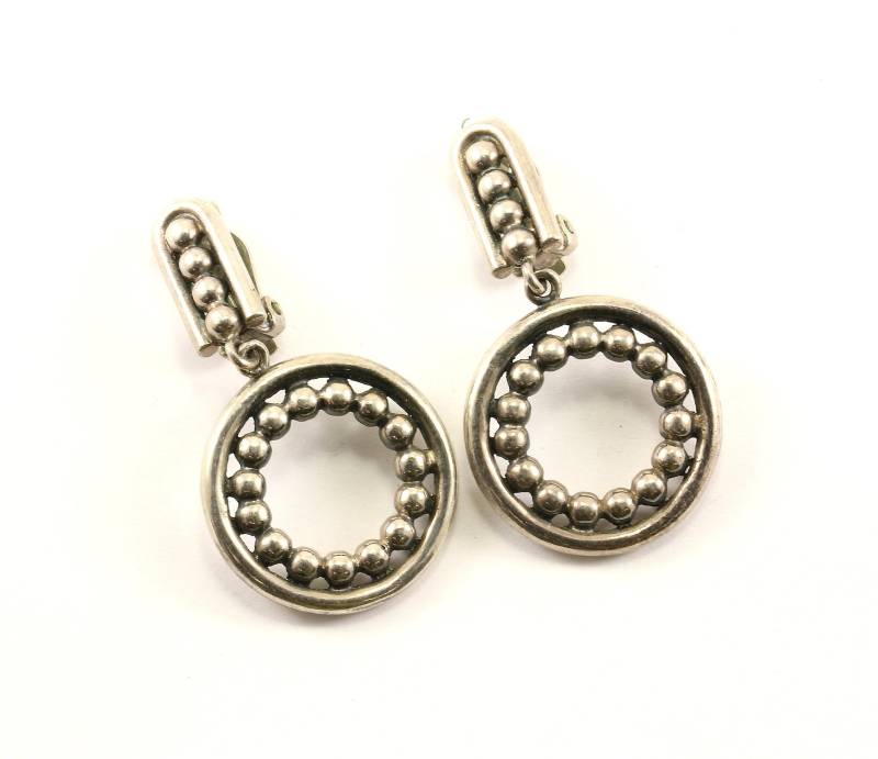 Vintage Schöne Runde Perlen Baumeln Design Ohrclips Sterling Silber Er 1120 von GabrielStar