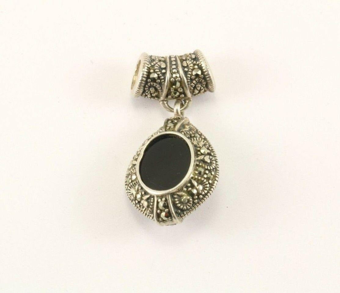 Vintage Schwarzer Onyx Markasit Tropfen Form Design Anhänger 925 Sterling Pd 1888(401734525847 von GabrielStar