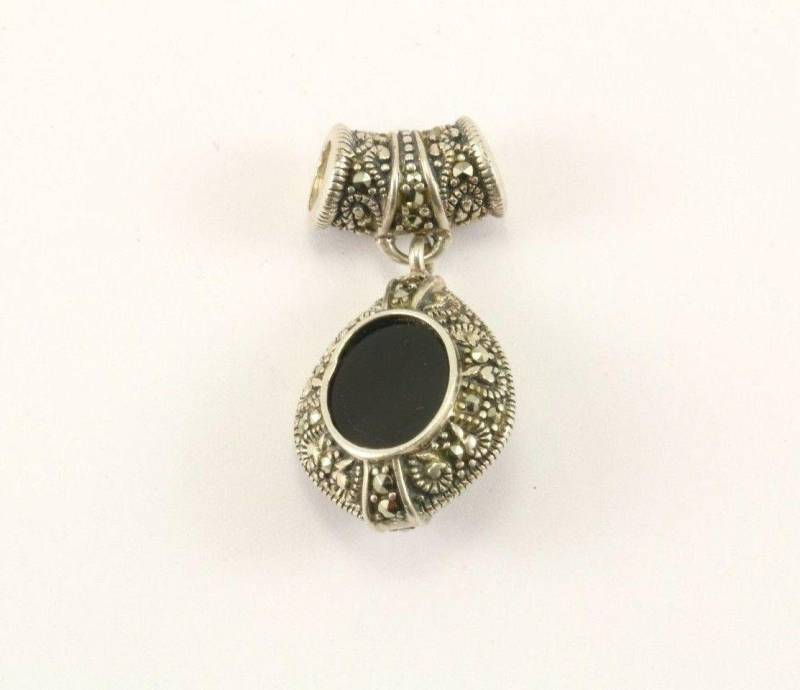 Vintage Schwarzer Onyx Markasit Tropfen Form Design Anhänger 925 Sterling Pd 1888(401734525847 von GabrielStar