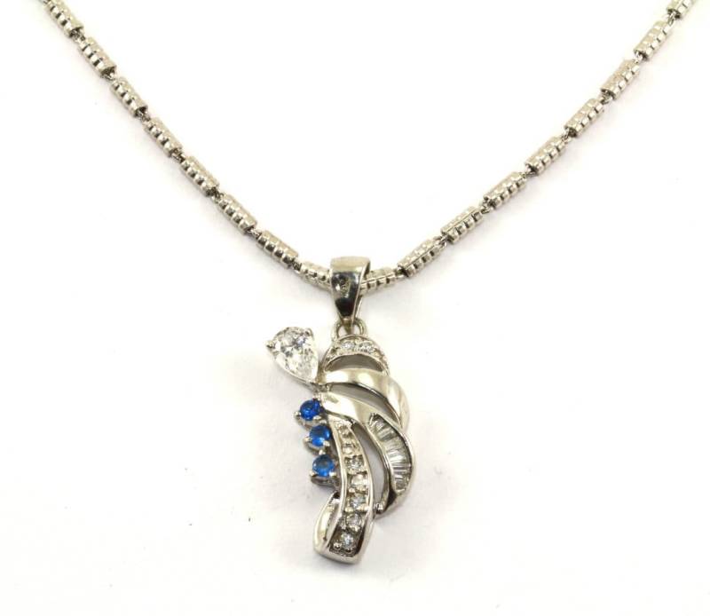 Vintage Scroll Design Cz Inlay Zylinderförmige Perlen Anhänger Halskette 925 Sterling Silber Nc 493 von GabrielStar