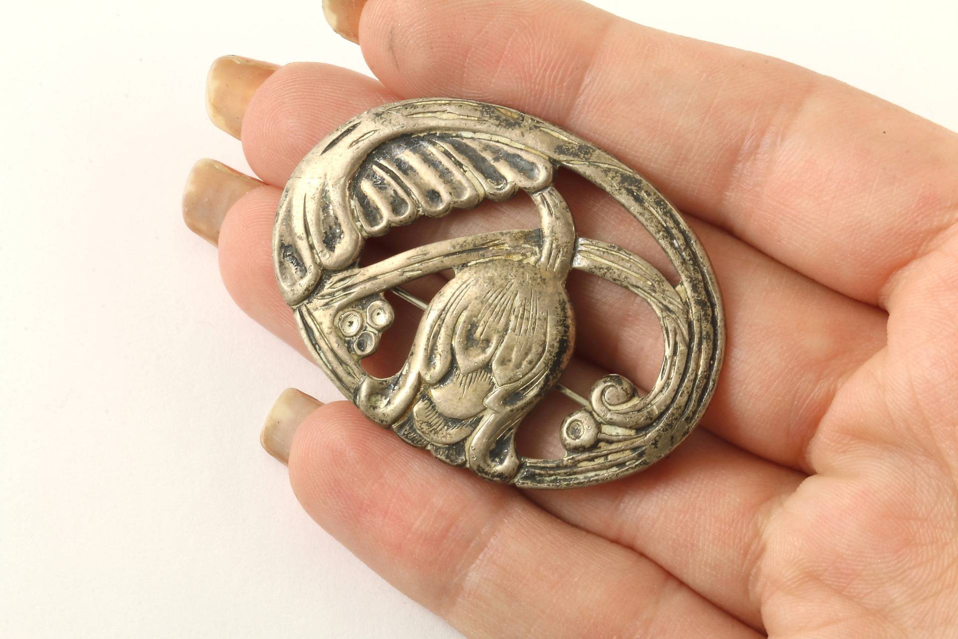 Vintage Silber Oval Form Blumenmuster Anstecknadel/Brosche 925 Sterling Bb 1587 von GabrielStar