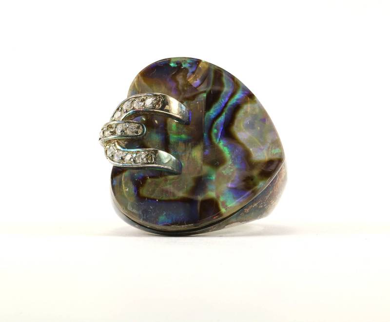 Vintage Size 7 Silberring Herz Design Abalone 925 Sterling Silber Rg 1853-E von GabrielStar