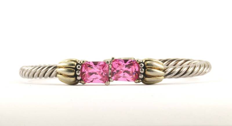 Vintage Twisted Cable Style Pink Cz Enden Armreif Armband 925 Sterling Silber Br 2069 von GabrielStar