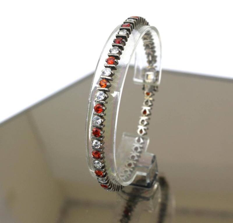 Vintage-Weiße Und Rote Kristalle Design Tennis Armband Sterling Silber Br 2559(123759770738 von GabrielStar