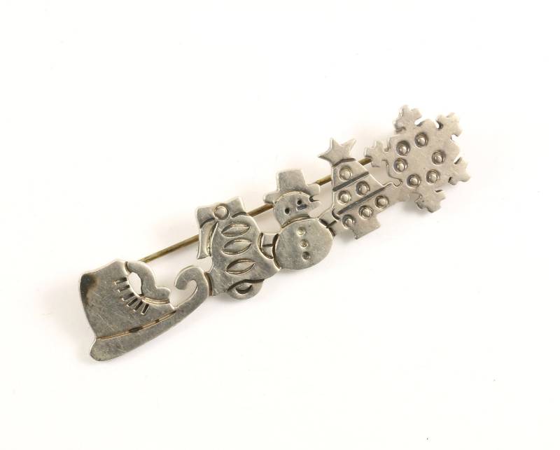 Vintage Winter Weihnachten Urlaub Design Pin/Brosche 925 Sterling Bb 1778 von GabrielStar