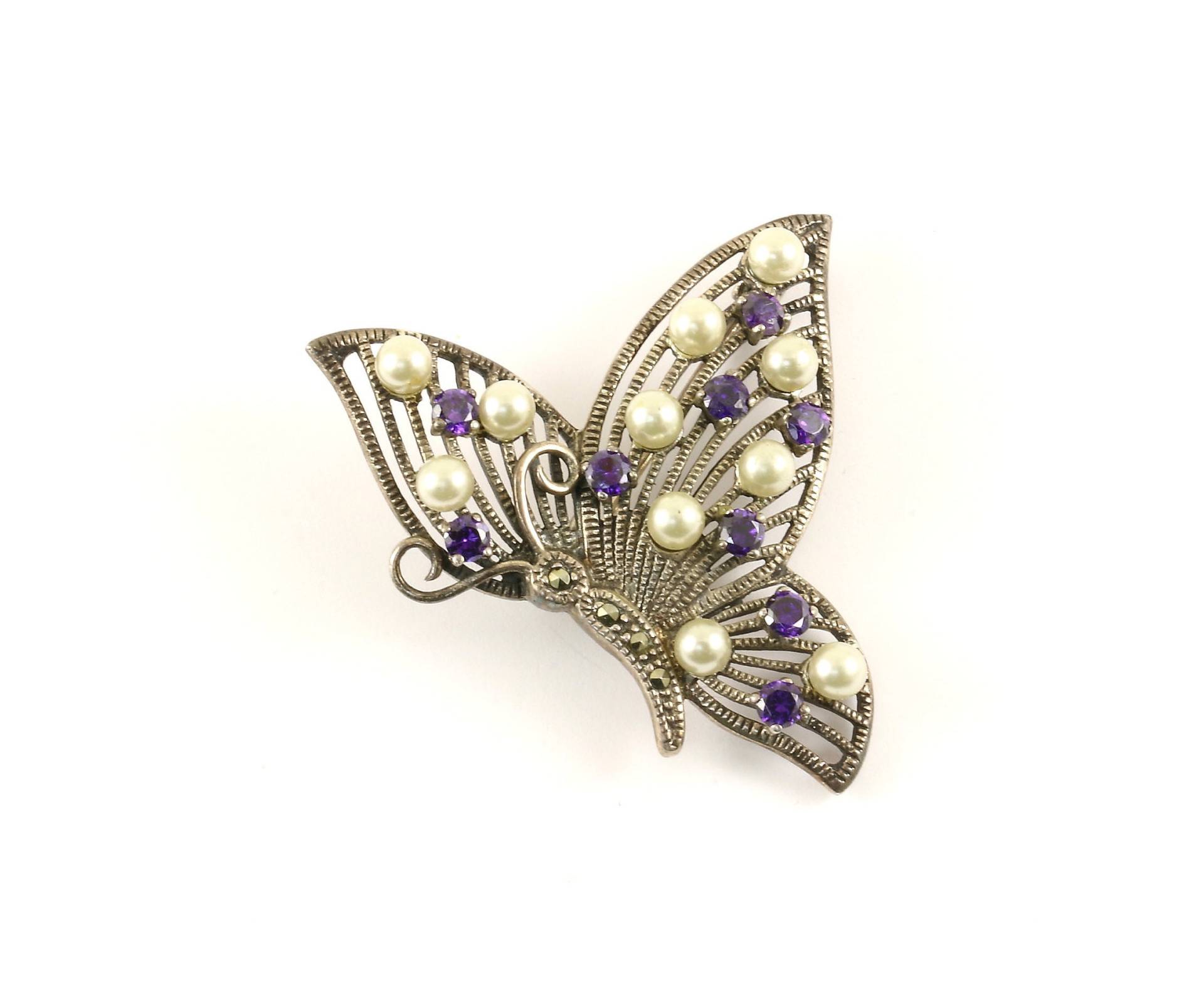 Vintage Wunderschöner Schmetterling Markasit Design Pin/Brosche 925 Sterling Bb 1739 von GabrielStar