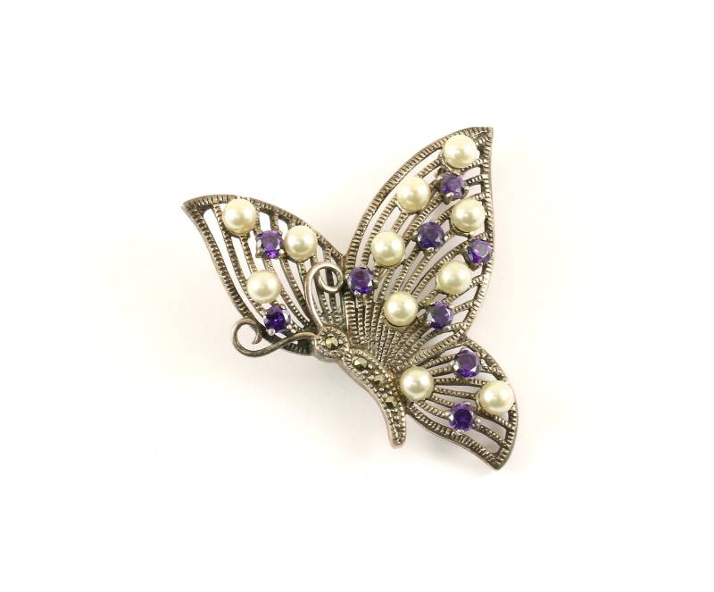 Vintage Wunderschöner Schmetterling Markasit Design Pin/Brosche 925 Sterling Bb 1739 von GabrielStar