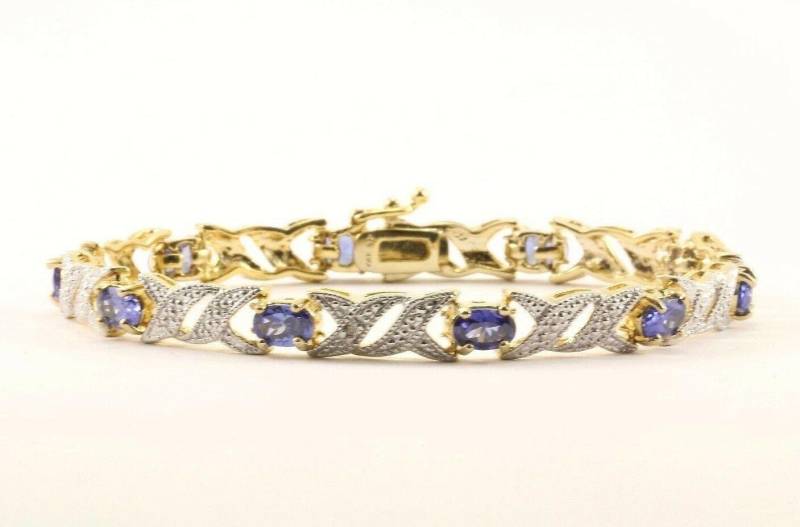 Vintage X Kreuz Design Sapphire Farbe Kristall Link Armband Sterling Br 1364-2 | 123759779478 von GabrielStar